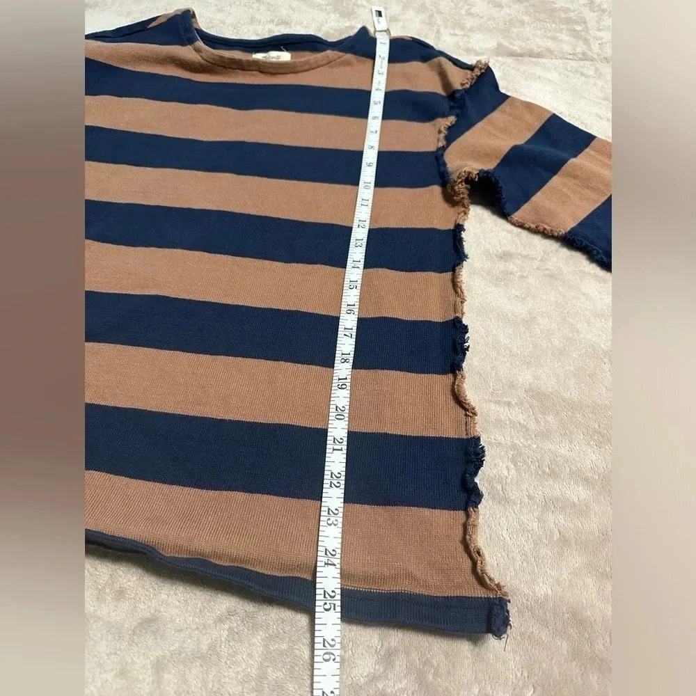 Madewell Shirt Women’s Size Small Striped Blue Brown Frayed Sweater - Picture 4 of 7
